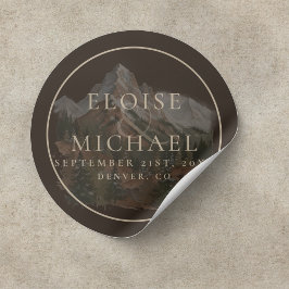 Rustic Watercolor Mountain Landscape Wedding ラウンドシール