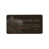 Rustic Watercolor Mountain Landscape Wedding ラベル (正面)