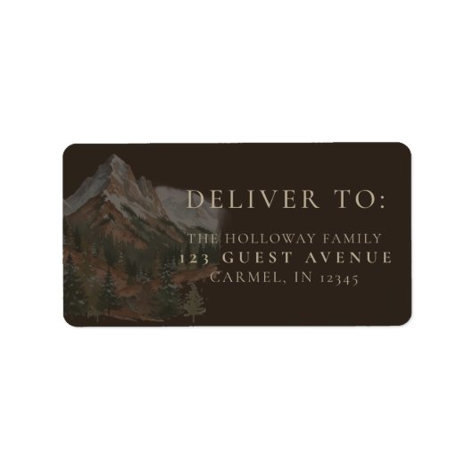 Rustic Watercolor Mountain Landscape Wedding ラベル (正面)