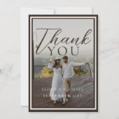 Rustic Watercolor Mountain Photo and Note Wedding サンキューカード (正面)