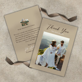 Rustic Watercolor Mountain Wedding Thank You Card サンキューカード