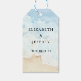 Rustic Watercolor Ocean Sea Summer Beach Wedding ギフトタグ