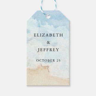 Rustic Watercolor Ocean Sea Summer Beach Wedding ギフトタグ