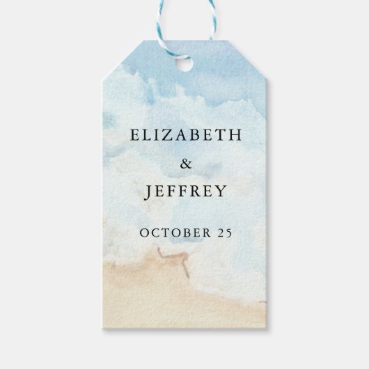 Rustic Watercolor Ocean Sea Summer Beach Wedding ギフトタグ (正面)