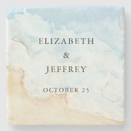 Rustic Watercolor Ocean Sea Summer Beach Wedding ストーンコースター