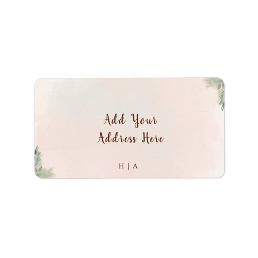 Rustic Watercolor Peach and Green Minimal Address ラベル (正面)