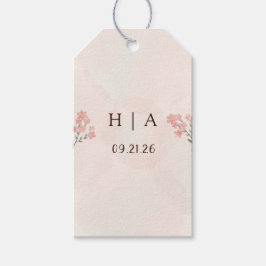 Rustic Watercolor Peach and Green Minimal Wedding ギフトタグ