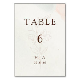 Rustic Watercolor Peach and Green Minimal Wedding テーブルナンバー