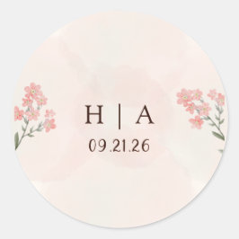 Rustic Watercolor Peach and Green Minimal Wedding ラウンドシール