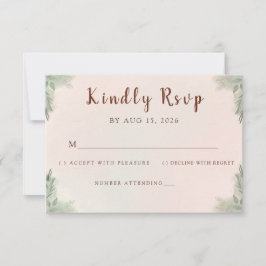 Rustic Watercolor Peach and Green Minimal Wedding 出欠カード