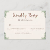 Rustic Watercolor Peach and Green Minimal Wedding 出欠カード (正面)