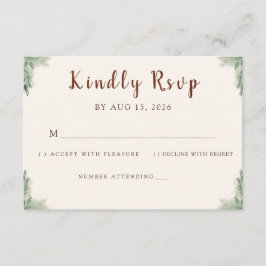 Rustic Watercolor Peach and Green Minimal Wedding 出欠カード