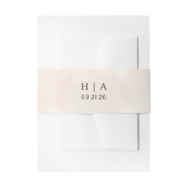 Rustic Watercolor Peach and Green Minimal Wedding 招待状ベリーバンド