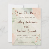 Rustic Watercolor Peach and Green Wedding セーブザデート (正面)