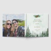 Rustic Watercolor Pine Forest Photo Wedding ゲストブック (全面)
