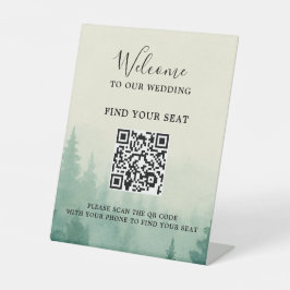 Rustic watercolor pine tree forest wedding QR code 台座サイン