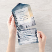 Rustic Watercolor Pine Tree Wedding オールインワン招待状 (貼ってはがせる)