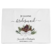 Rustic Watercolor Pinecones Wedding Bridesmaid ラージペーパーバッグ (正面)
