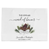 Rustic Watercolor Pinecones Wedding Maid of Honor ラージペーパーバッグ (裏面)