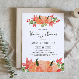  rustic watercolor pumpkin autumn wedding shower 招待状