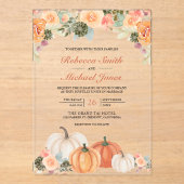 Rustic Watercolor Pumpkin Floral Fall Wedding アクリル招待状 (正面)