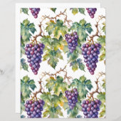 Rustic Watercolor Purple Grapes and Vineyard Paper (正面/裏面)