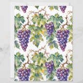 Rustic Watercolor Purple Grapes and Vineyard Paper (正面)