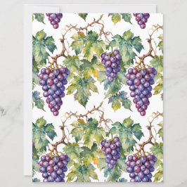 Rustic Watercolor Purple Grapes and Vineyard Paper