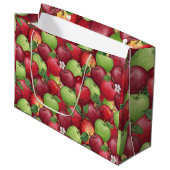 Rustic Watercolor Red and Green Apple pattern ラージペーパーバッグ (正面アングル)