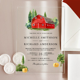 Rustic Watercolor Red Barn Rural Farm Wedding アクリル招待状