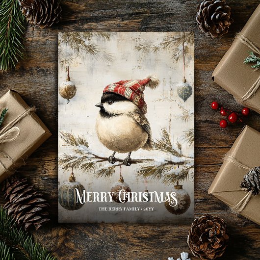 Rustic Watercolor Red White Christmas Robin Cards シーズンカード