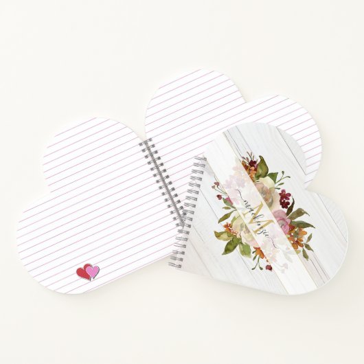 Rustic Watercolor Rose Bouquet Monogram ノートブック (内部)