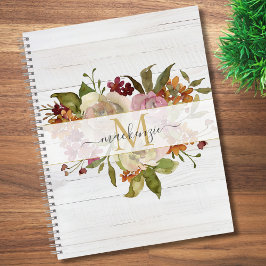 Rustic Watercolor Rose Bouquet Monogram ノートブック