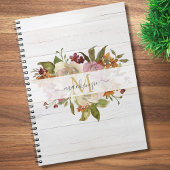 Rustic Watercolor Rose Bouquet Monogram ノートブック