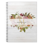 Rustic Watercolor Rose Bouquet Monogram ノートブック (正面)