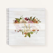 Rustic Watercolor Rose Bouquet Monogram ノートブック (正面)