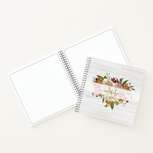 Rustic Watercolor Rose Bouquet Monogram ノートブック (内部)