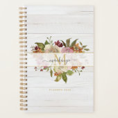 Rustic Watercolor Rose Bouquet Monogram プランナー手帳 (正面)