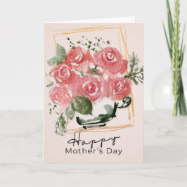 Rustic Watercolor Roses in a Teacup | Mother’s Day カード