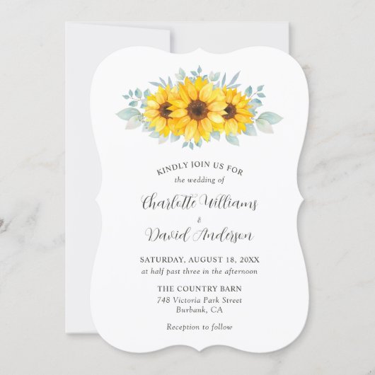 Rustic Watercolor Sunflower Greenery Wedding 招待状 (正面)