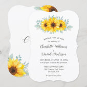 Rustic Watercolor Sunflower Greenery Wedding 招待状 (正面/裏面)