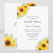 Rustic Watercolor Sunflower Greenery Wedding 招待状 (正面/裏面)