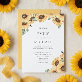 Rustic Watercolor Sunflower Wedding Invitation 招待状