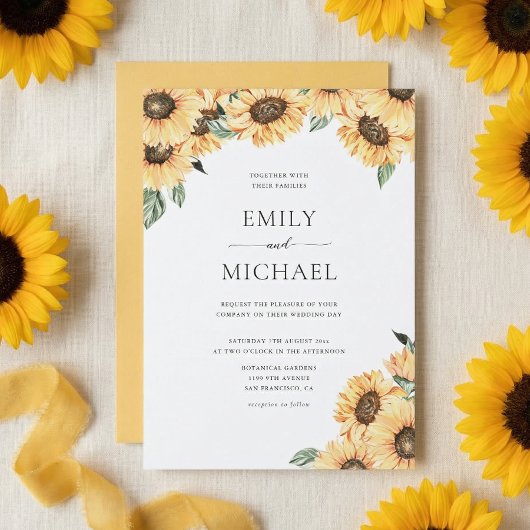 Rustic Watercolor Sunflower Wedding Invitation 招待状