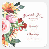 Rustic Watercolor Sunflower Wedding Thank You   スクエアシール (正面)