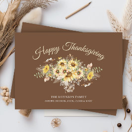 Rustic Watercolor Sunflowers Happy Thanksgiving シーズンカード