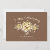 Rustic Watercolor Sunflowers Happy Thanksgiving シーズンカード (正面)