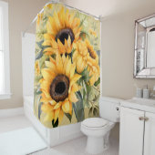 Rustic Watercolor Sunflowers Shower Curtain シャワーカーテン (インサイチュ)