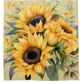 Rustic Watercolor Sunflowers Shower Curtain シャワーカーテン