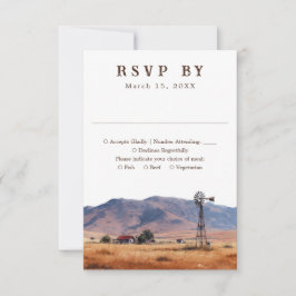 Rustic Watercolor Western Cowboy Ranch Wedding 出欠カード